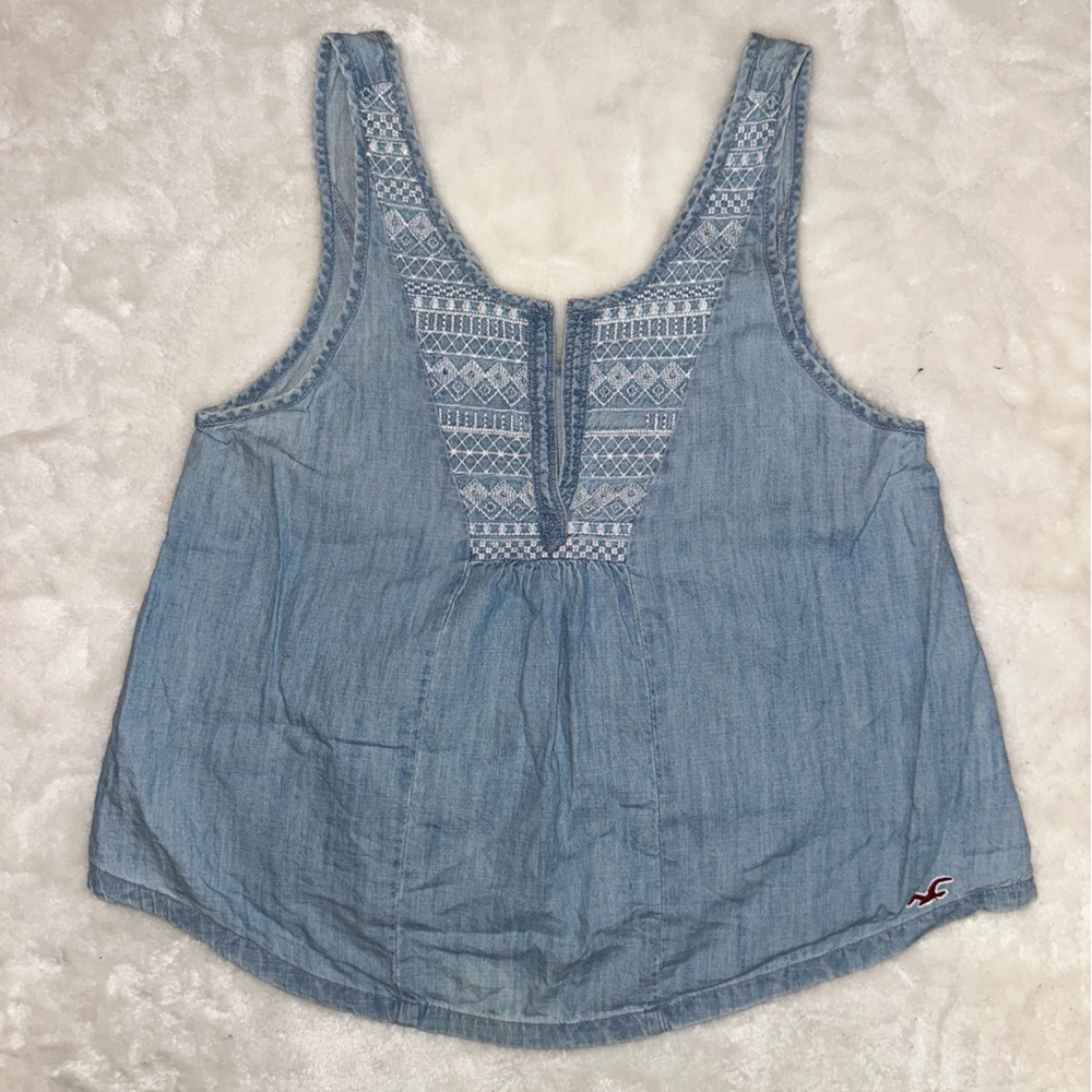 Hollister Light Blue Embroidered Babydoll Tank Top Size XS